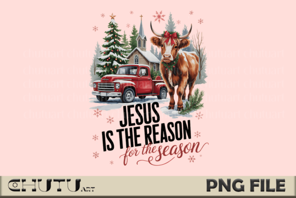 Snowy Farm Jesus Christmas PNG